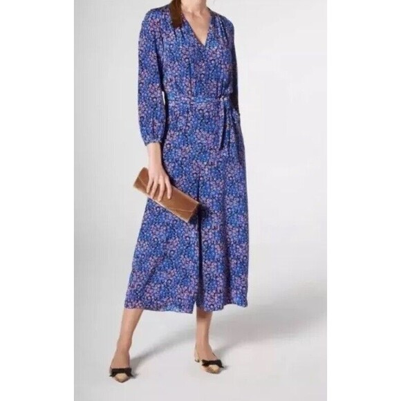 L.K. Bennett Pants - LK Bennett London Ellora Blue Silk Culotte Jumpsuit in Blue Multi size 14 UK 18
